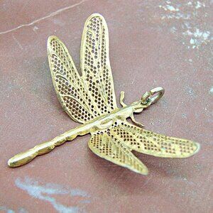 Vintage Dragonfly Fashion Pendant Delicate Lace Gold Tone 1.5 x1.5"